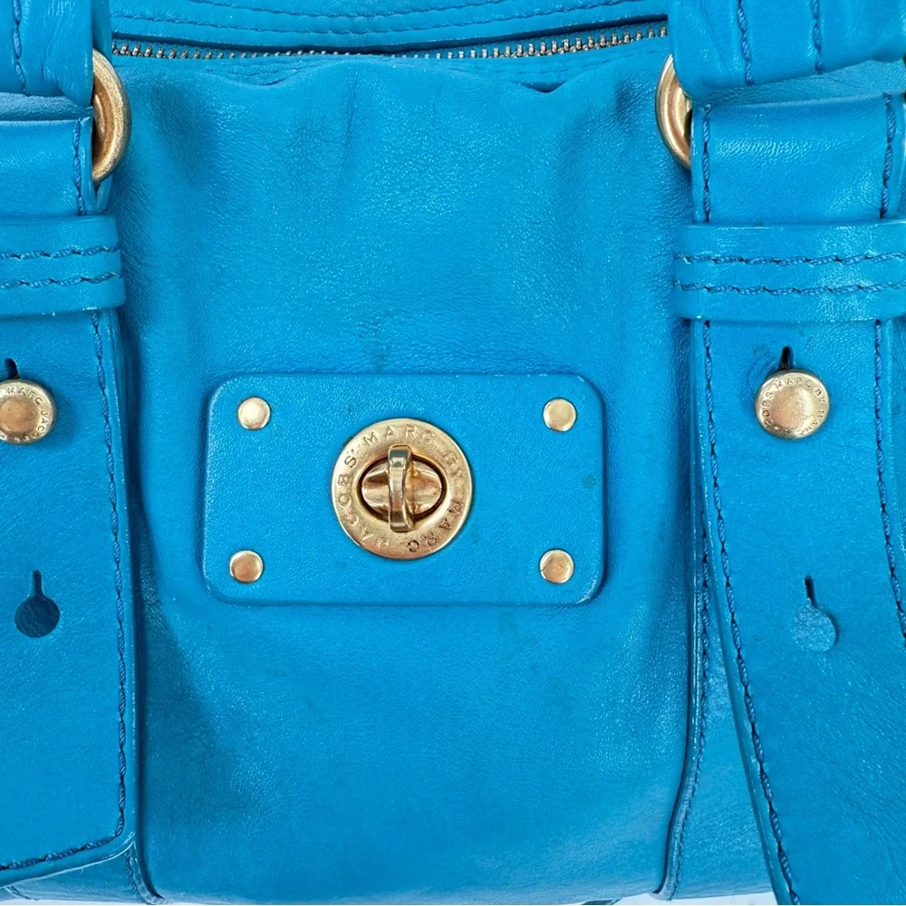 Marc Jacobs Totally Turnlock Shifty Satchel Crossbody Bag Peacock Blue Leather